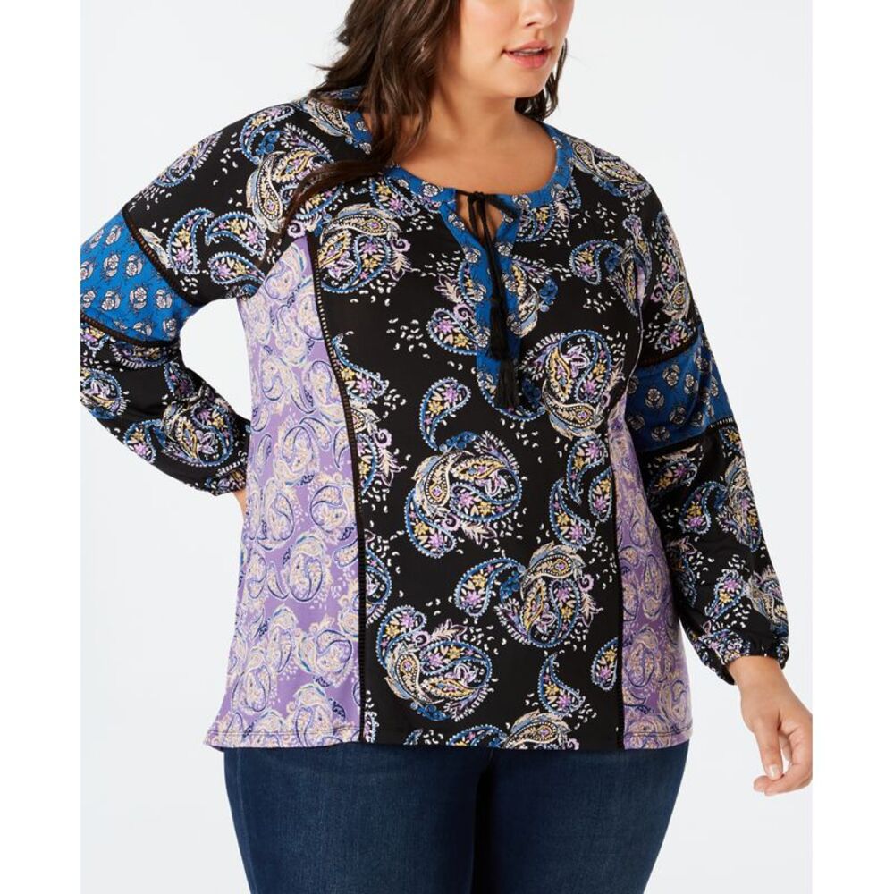 Style & Co Plus Size Paisley Print Peasant Top